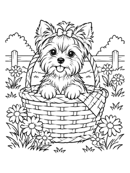 Free printable Yorkshire Terrier Puppy In A Basket coloring page