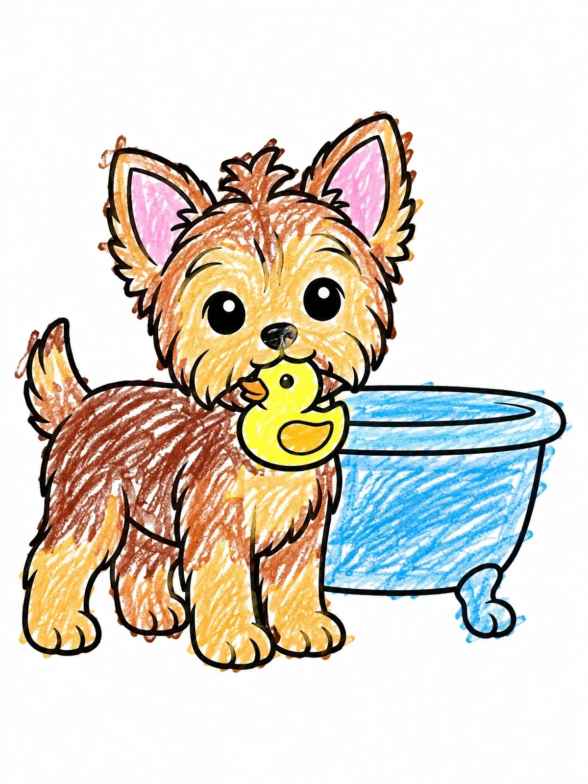 Colored example of the Yorkshire Terrier Puppy With Rubber Duck coloring page