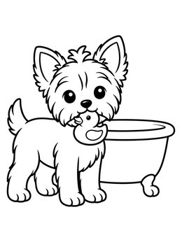 Free printable Yorkshire Terrier Puppy With Rubber Duck coloring page
