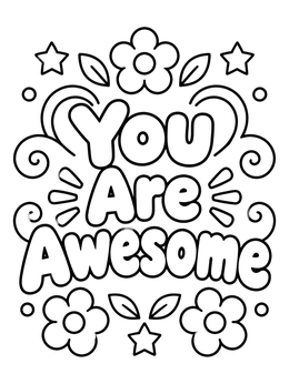 Free printable You Are Awesome Floral Lettering coloring page