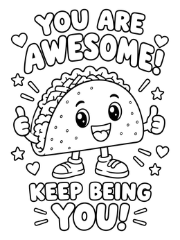 Free printable You Are Awesome Taco Character coloring page