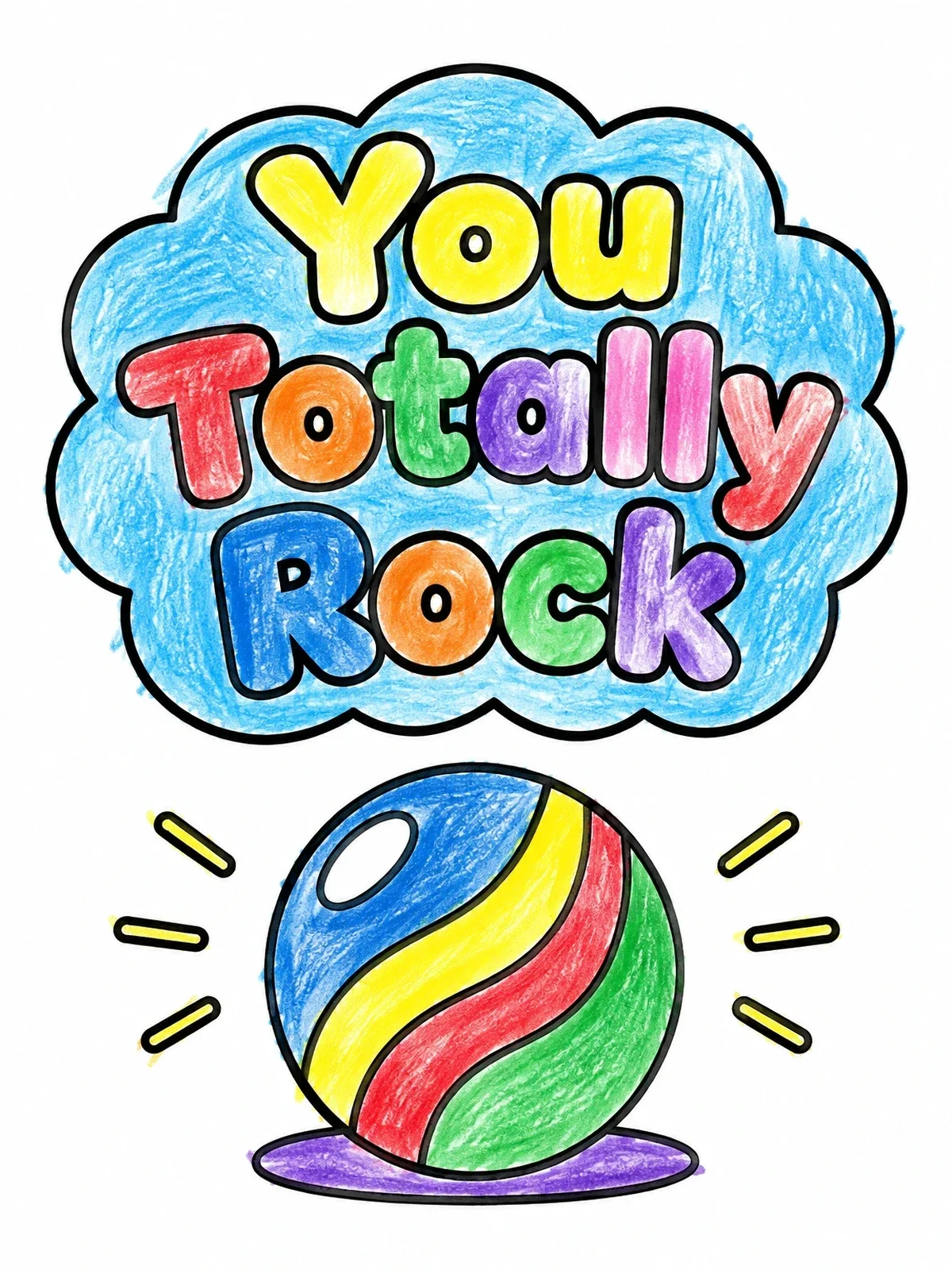 Colored example of the You Totally Rock Polished Stone coloring page