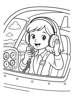 Free printable Young Amelia Earhart In Airplane Cockpit coloring page