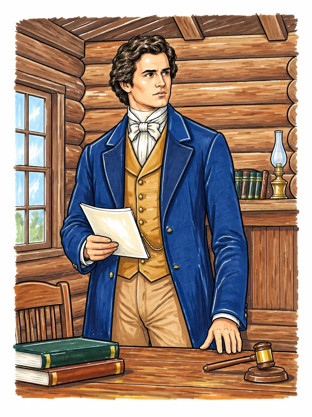 Colored example of the Young Andrew Jackson In Rustic Courtroom coloring page