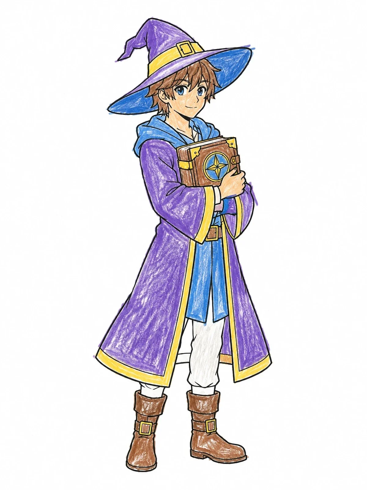 Colored example of the Young Anime Mage With Spellbook coloring page