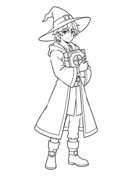Free printable Young Anime Mage With Spellbook coloring page