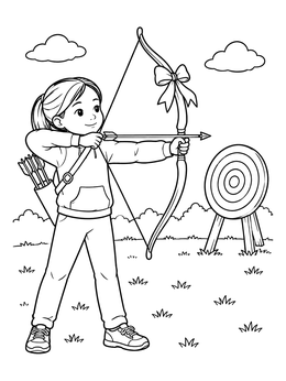 Free printable Young Archer Aiming At Target coloring page