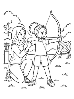 Free printable Young Archer Taking A Lesson coloring page