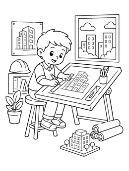 Free printable Young Architect At Drawing Board coloring page