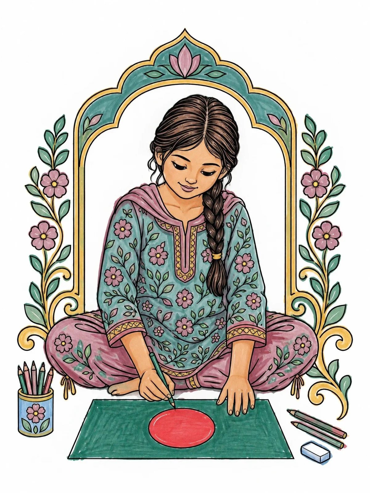 Colored example of the Young Artist Drawing National Emblem coloring page