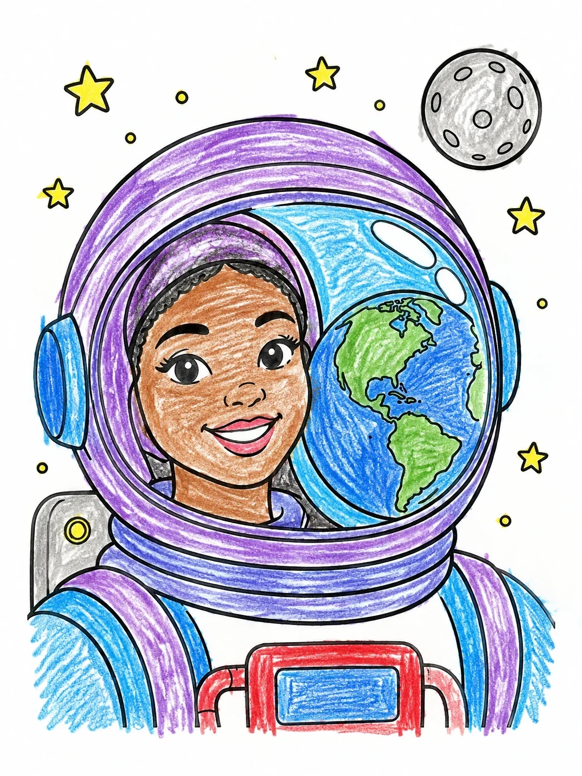 Colored example of the Young Astronaut Girl With Earth Reflection coloring page