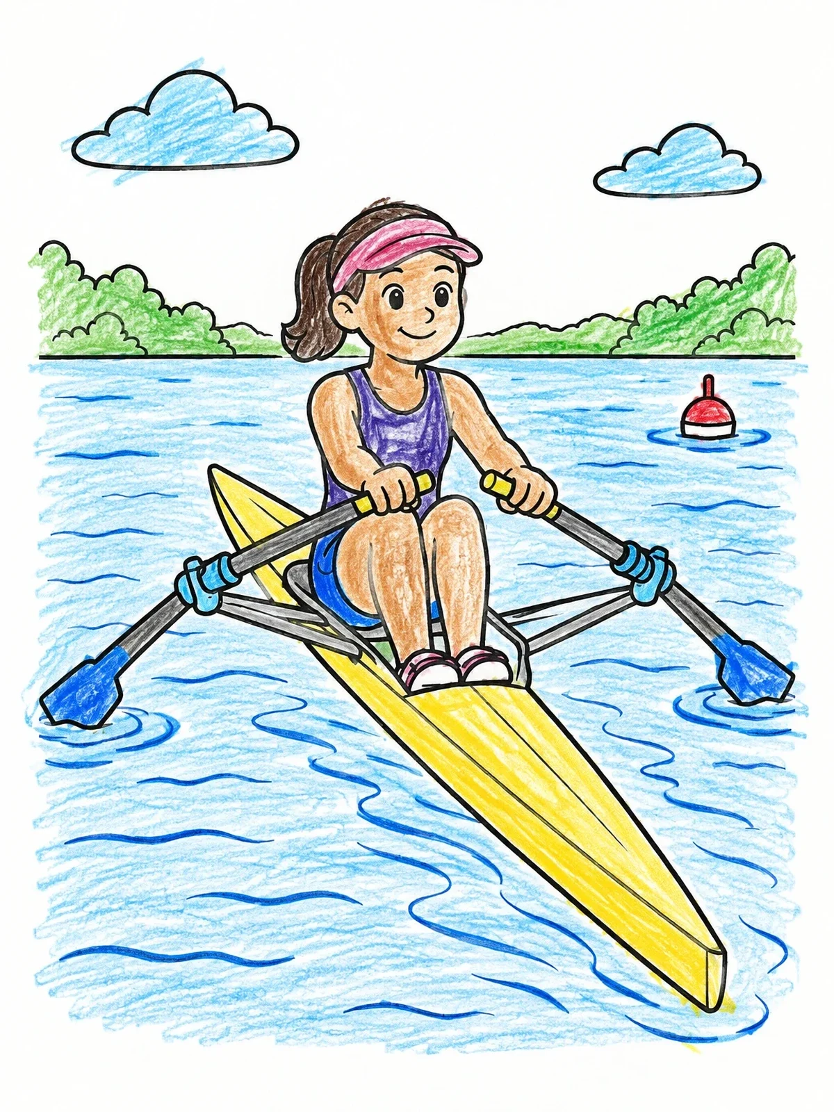 Colored example of the Young Athlete Rowing On Lake coloring page