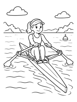 Free printable Young Athlete Rowing On Lake coloring page