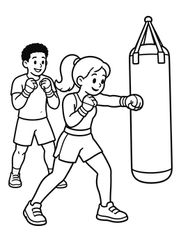 Free printable Young Athletes Practicing Boxing coloring page