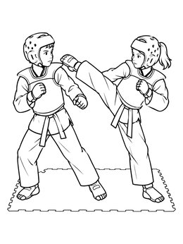 Free printable Young Athletes Sparring In Taekwondo coloring page
