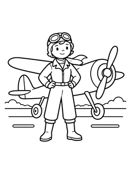 Free printable Young Aviator Amelia By Her Airplane coloring page