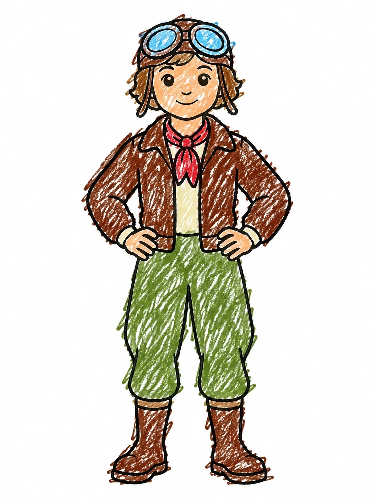 Colored example of the Young Aviator Amelia Earhart Standing Confident coloring page