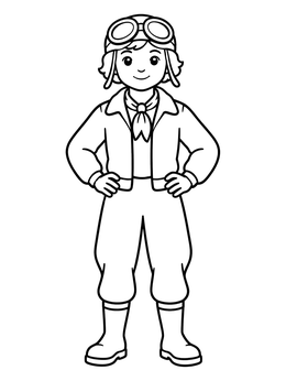 Free printable Young Aviator Amelia Earhart Standing Confident coloring page