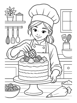 Free printable Young Baker Decorating A Cake coloring page