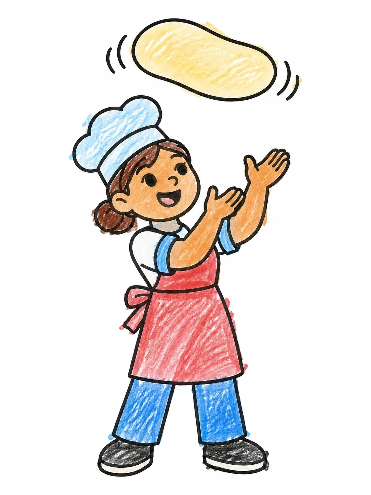 Colored example of the Young Baker Tossing Pizza Dough coloring page