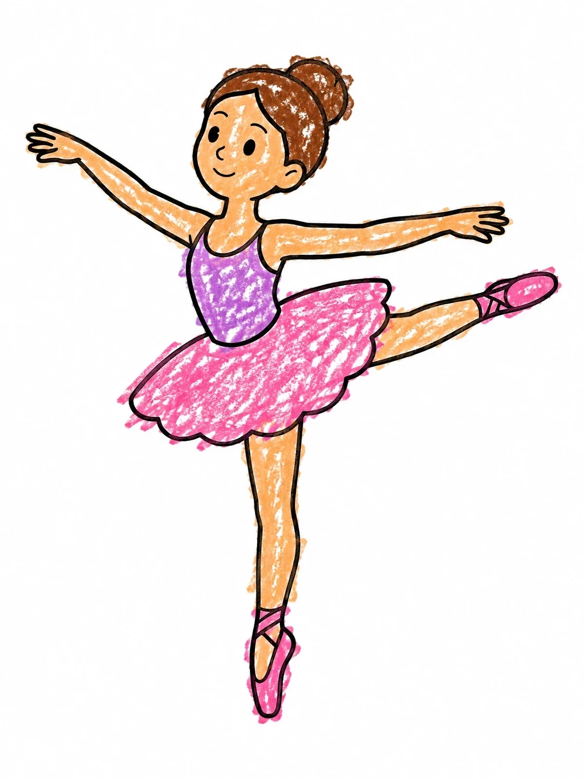 Colored example of the Young Ballerina In Arabesque Pose coloring page