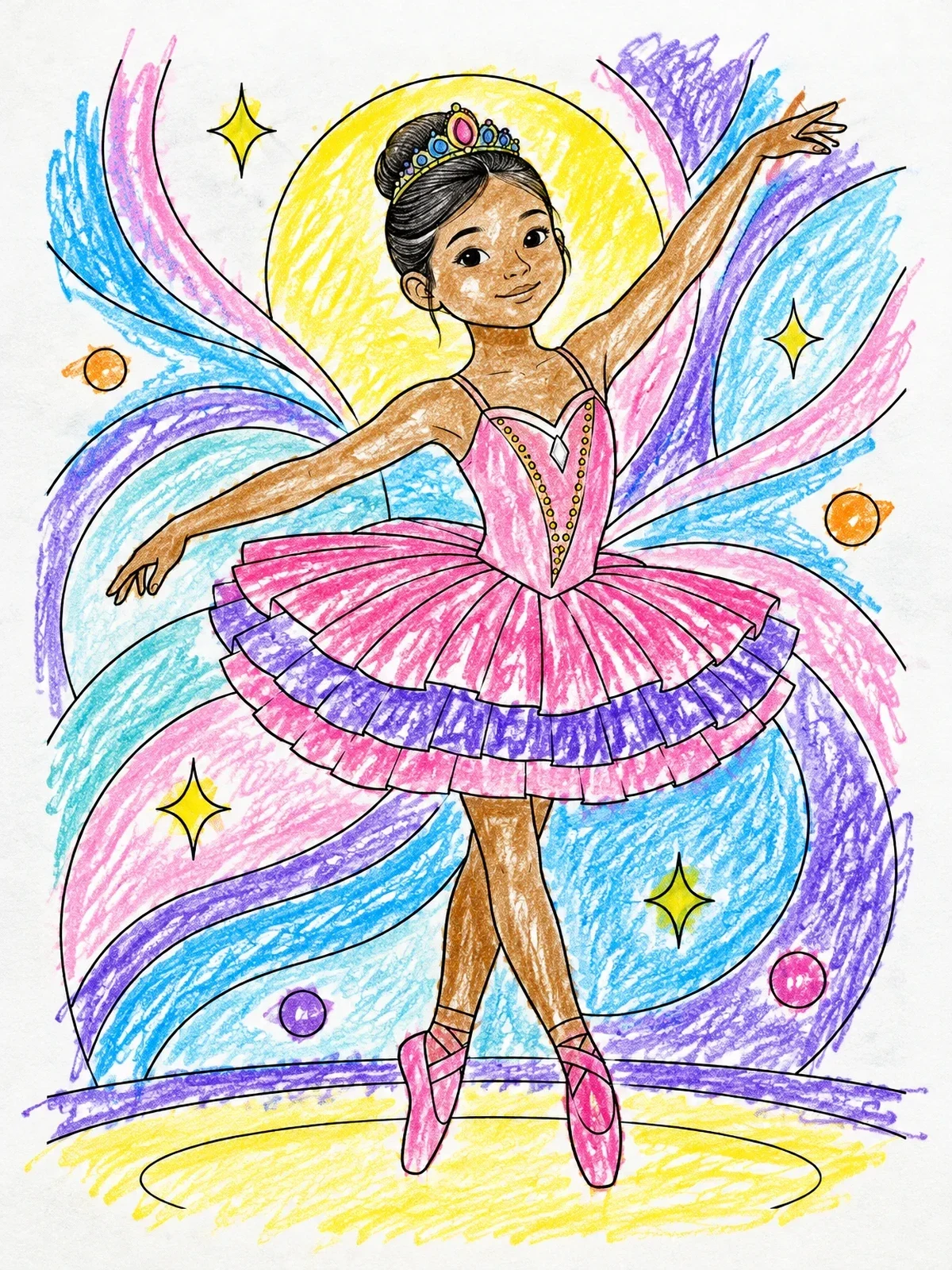 Colored example of the Young Ballerina In Tiered Tutu coloring page