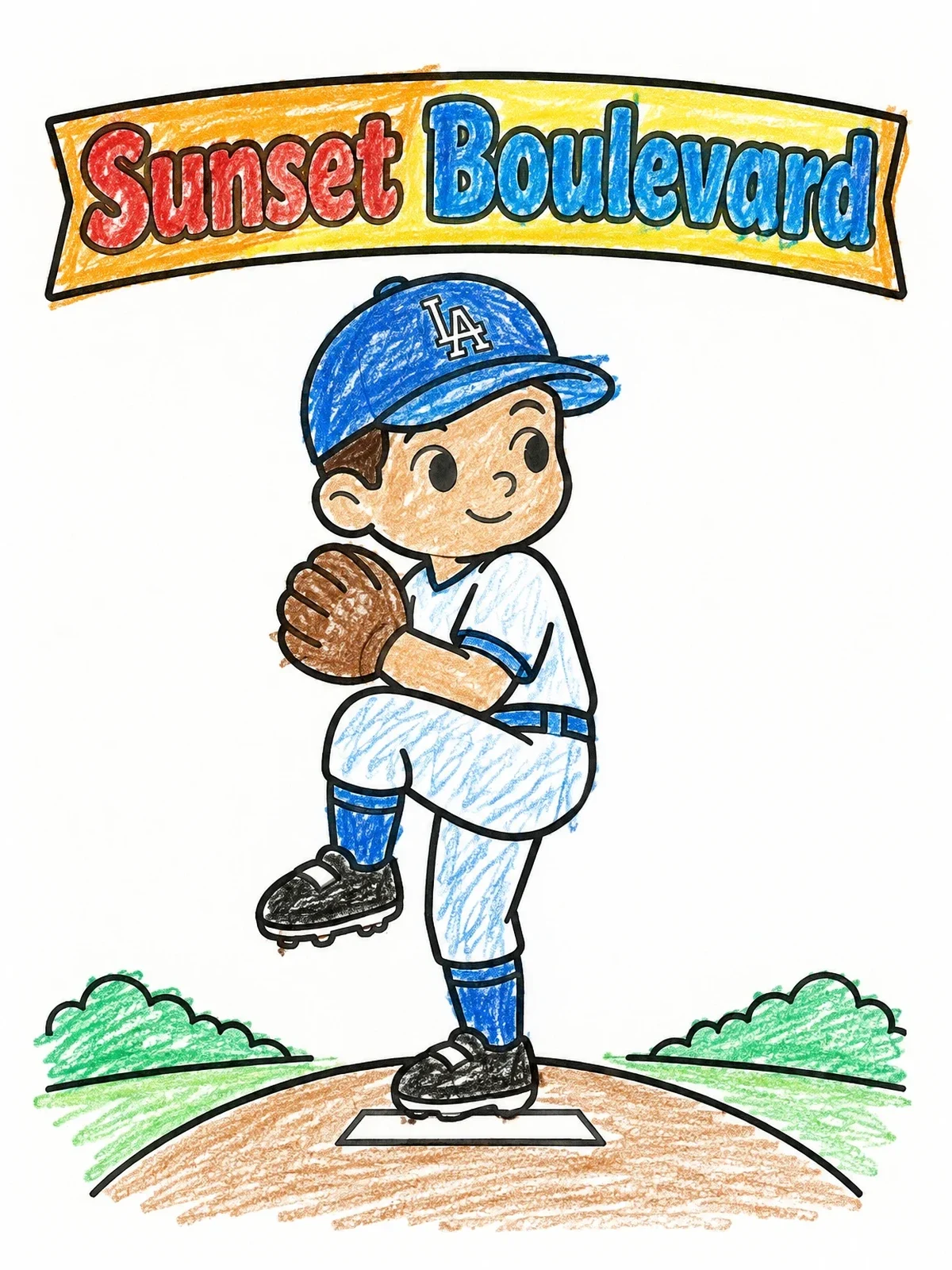 Colored example of the Young Baseball Pitcher In Los Angeles coloring page