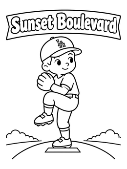 Free printable Young Baseball Pitcher In Los Angeles coloring page