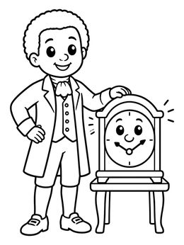 Free printable Young Benjamin Banneker With Wooden Clock coloring page