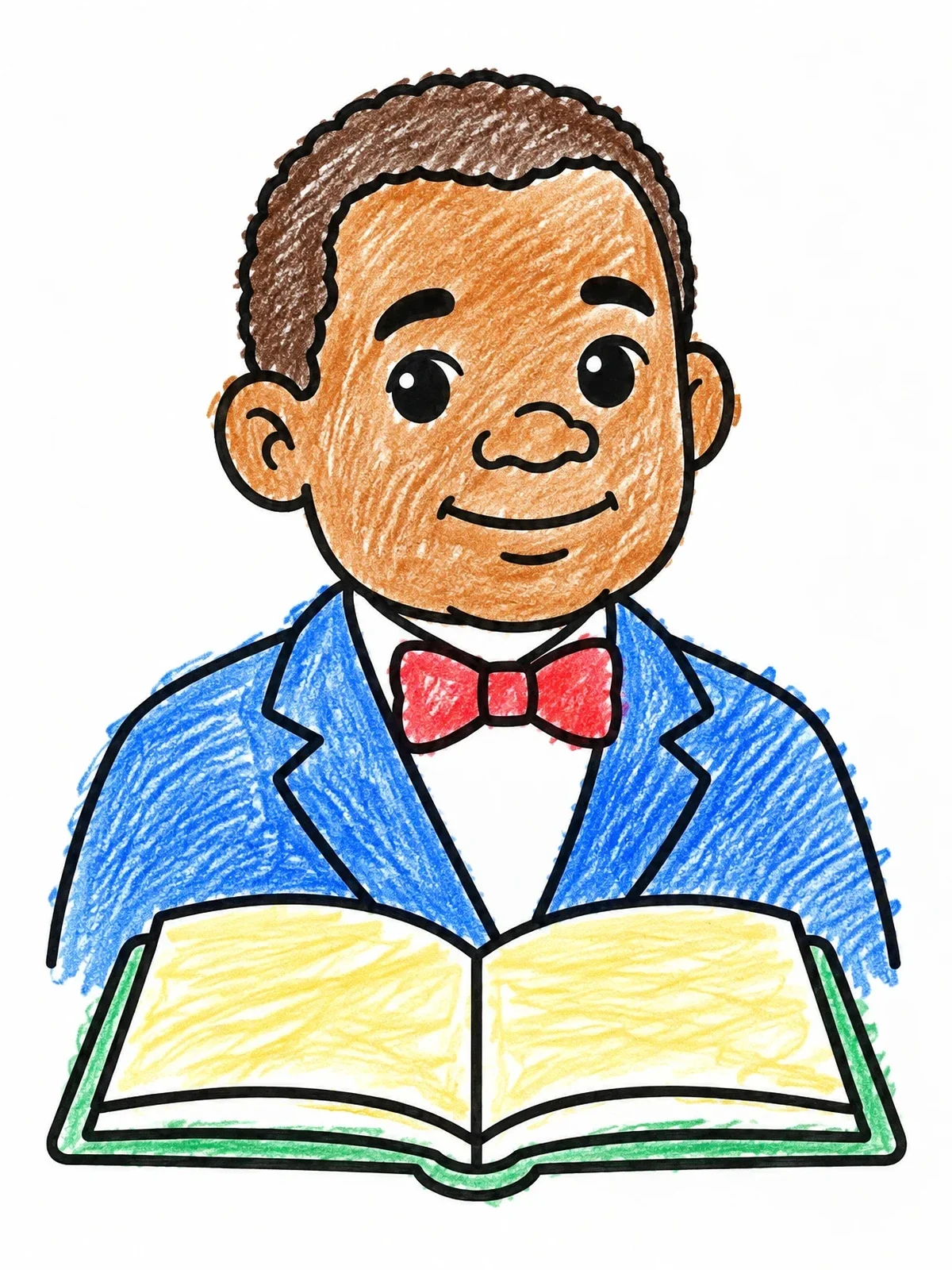 Colored example of the Young Booker T. Washington With Book coloring page