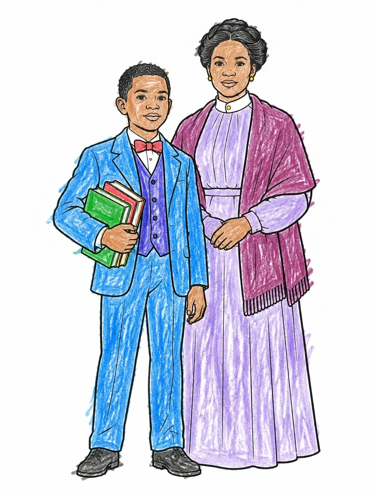 Colored example of the Young Booker T Washington With Mother coloring page