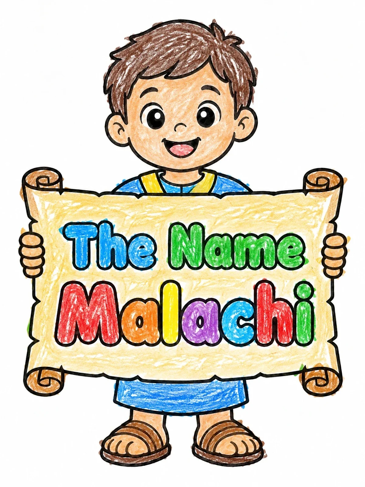 Colored example of the Young Boy Holding Malachi Scroll coloring page