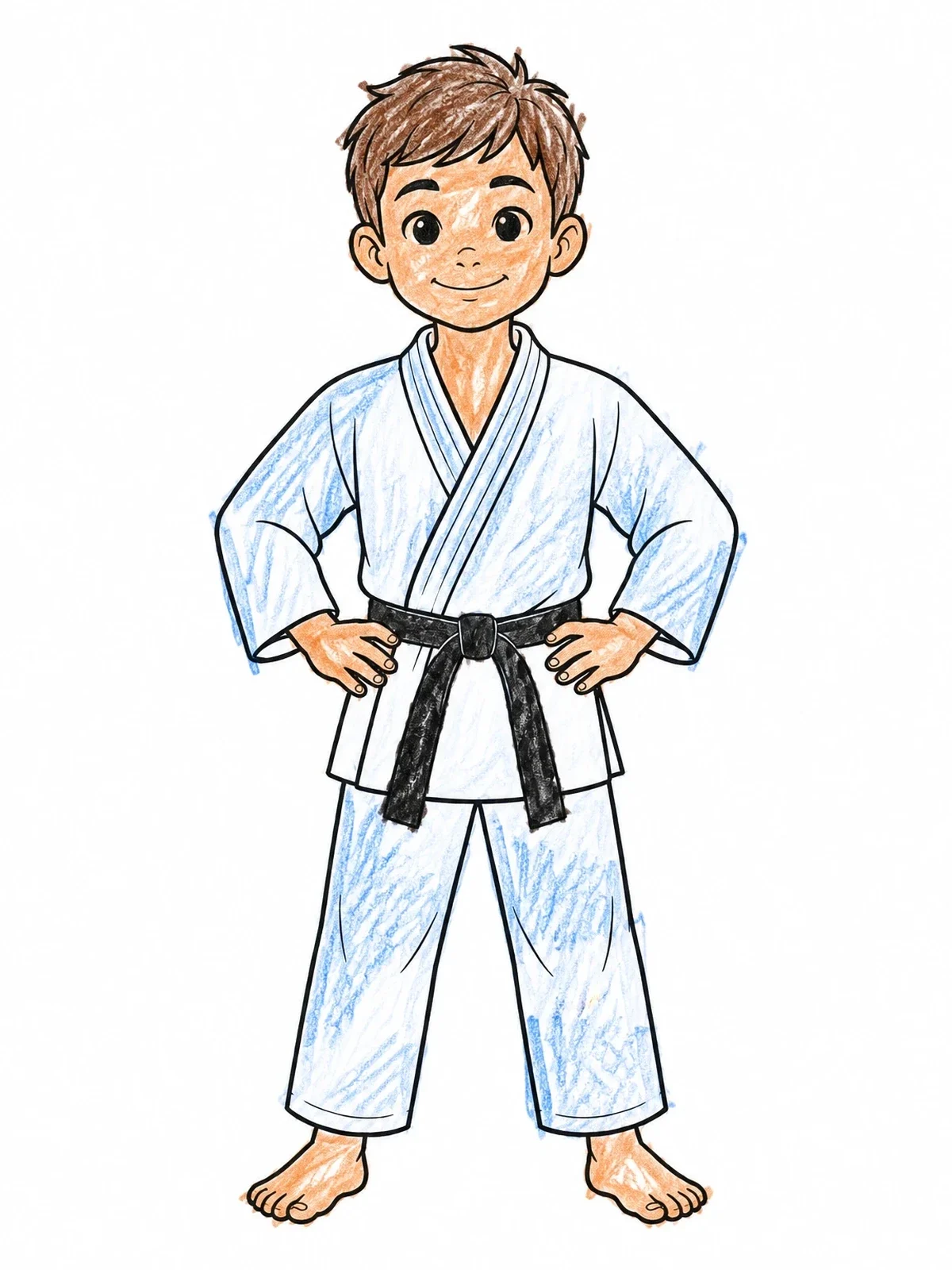 Colored example of the Young Boy In Judo Gi coloring page