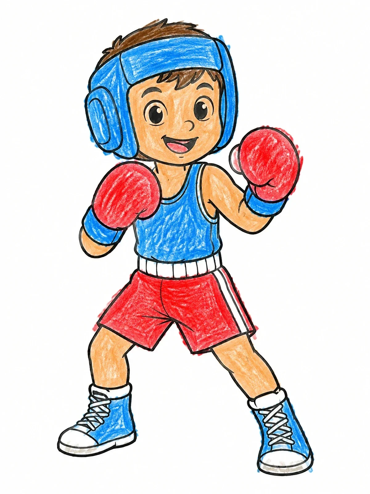Colored example of the Young Boy In Kickboxing Stance coloring page