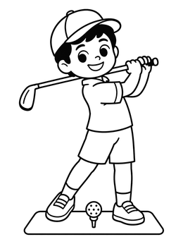 Free printable Young Boy Practicing Golf Swing coloring page