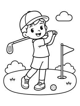 Free printable Young Boy Practicing Golf Swing coloring page