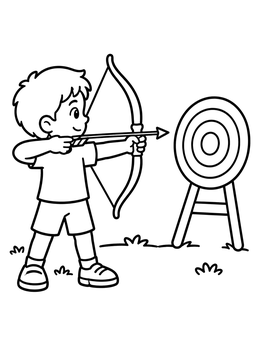 Free printable Young Boy Practicing Target Archery coloring page