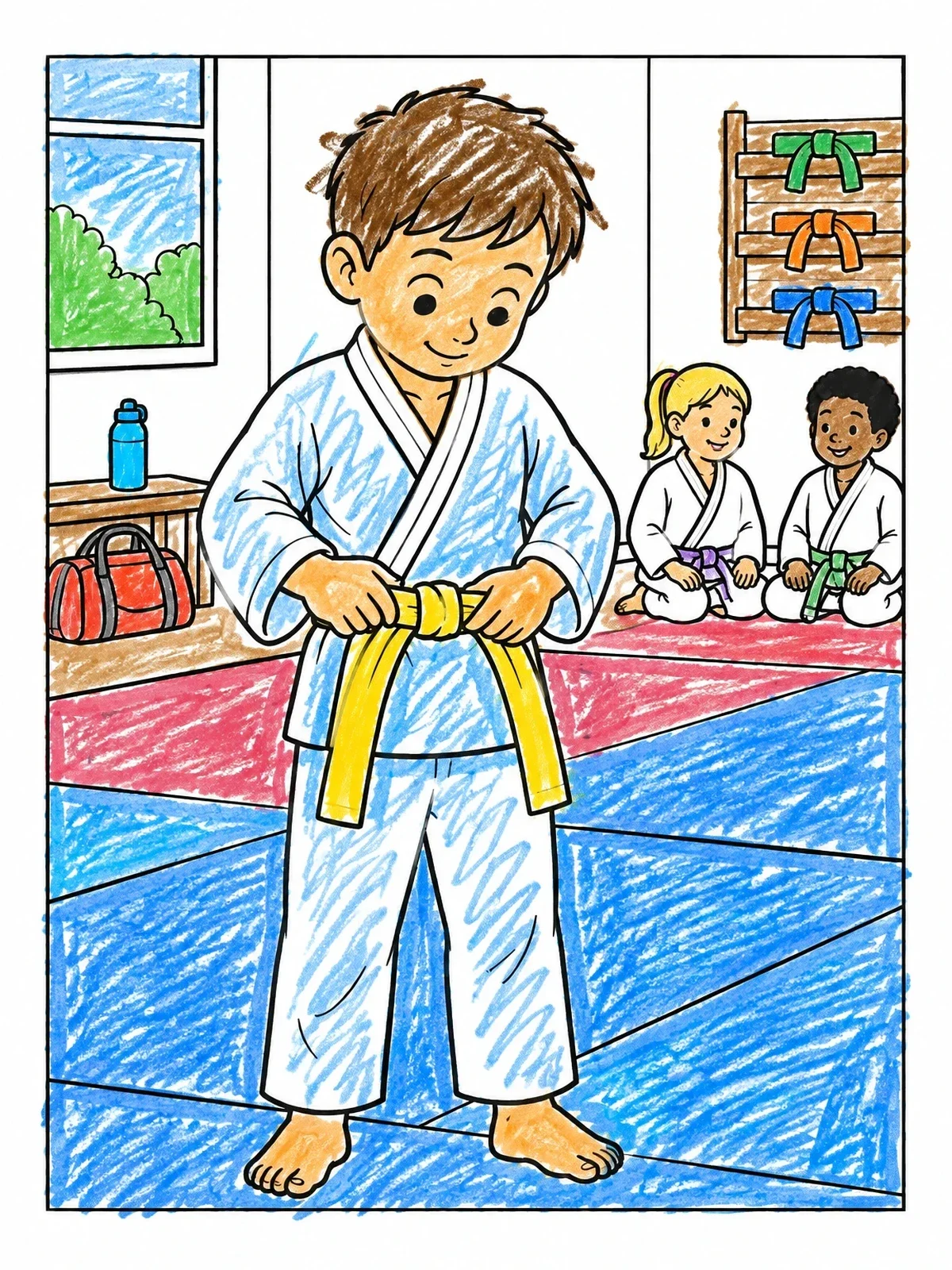 Colored example of the Young Boy Tying Judo Belt coloring page