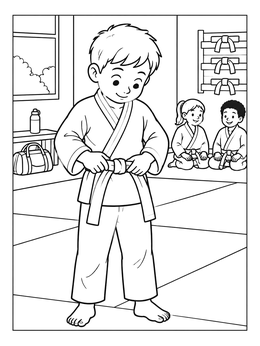Free printable Young Boy Tying Judo Belt coloring page