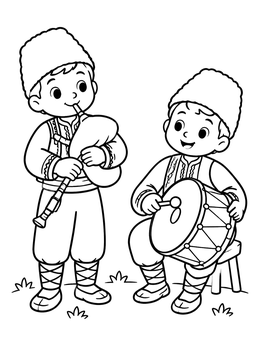 Free printable Young Bulgarian Folk Musicians coloring page