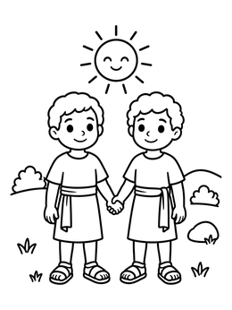 Free printable Young Cain And Abel Holding Hands coloring page