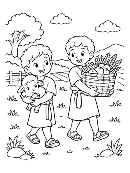 Free printable Young Cain And Abel With Offerings coloring page