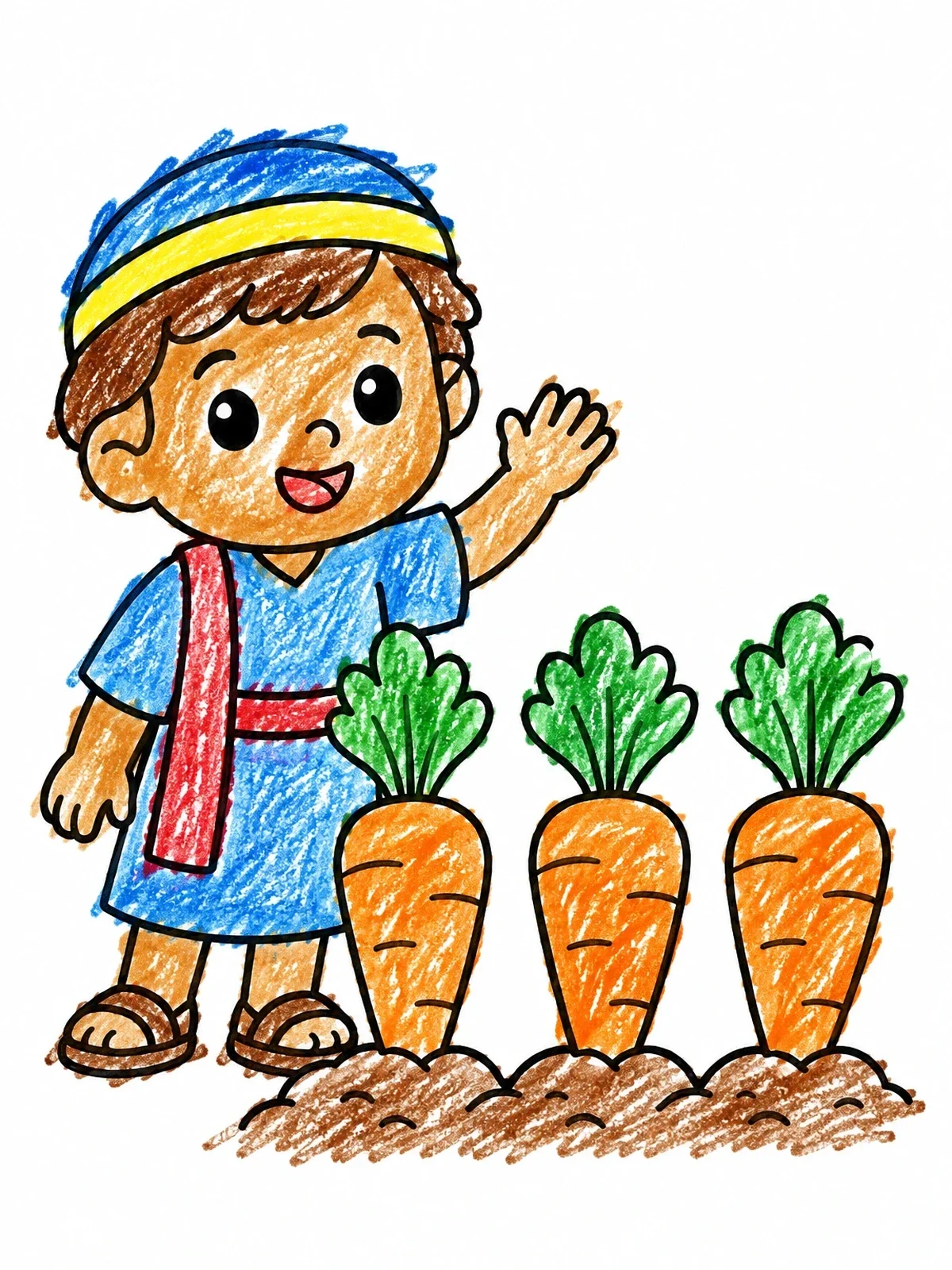 Colored example of the Young Cain With Big Garden Carrots coloring page