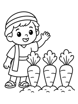 Free printable Young Cain With Big Garden Carrots coloring page