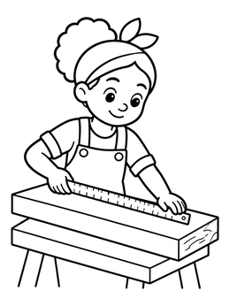 Free printable Young Carpenter Measuring Wood coloring page