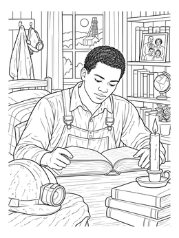 Free printable Young Carter G. Woodson Studying By Candlelight coloring page