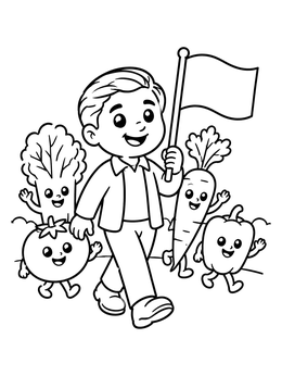 Free printable Young Cesar Chavez With Friendly Vegetables coloring page