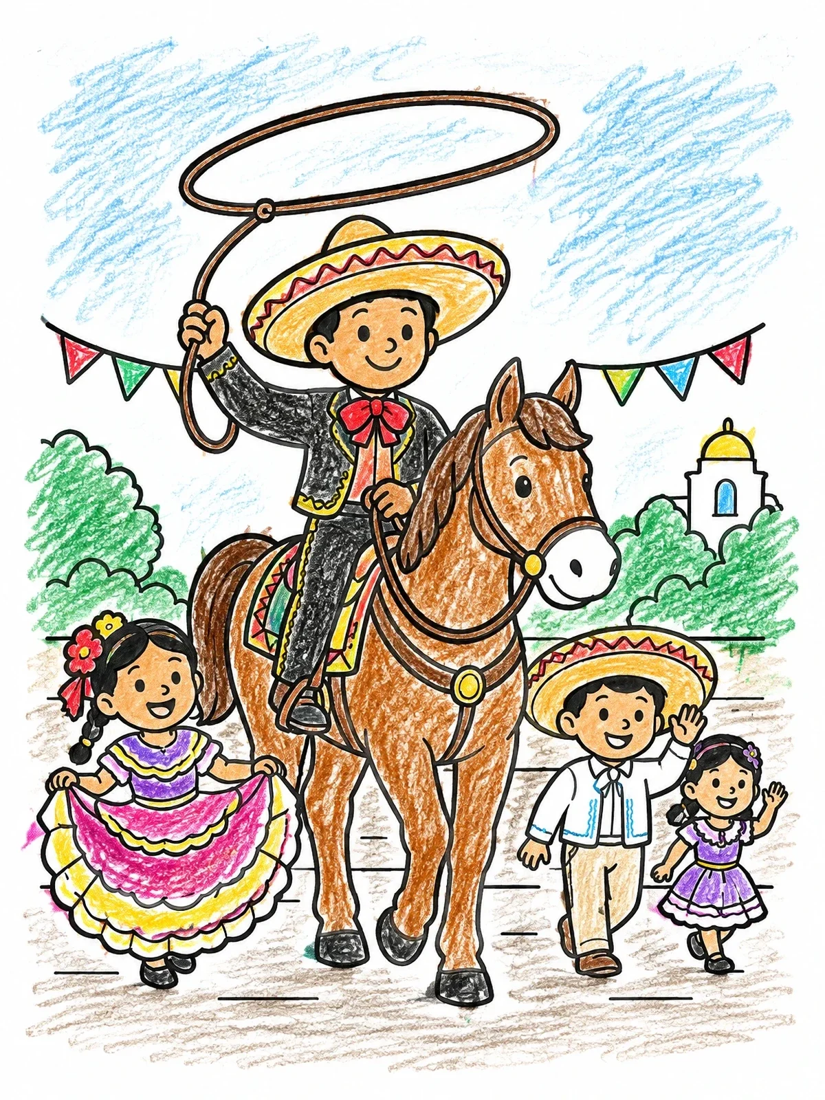 Colored example of the Young Charro In Festive Parade coloring page
