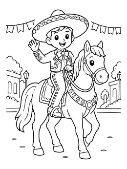 Free printable Young Charro Riding A Friendly Pony coloring page
