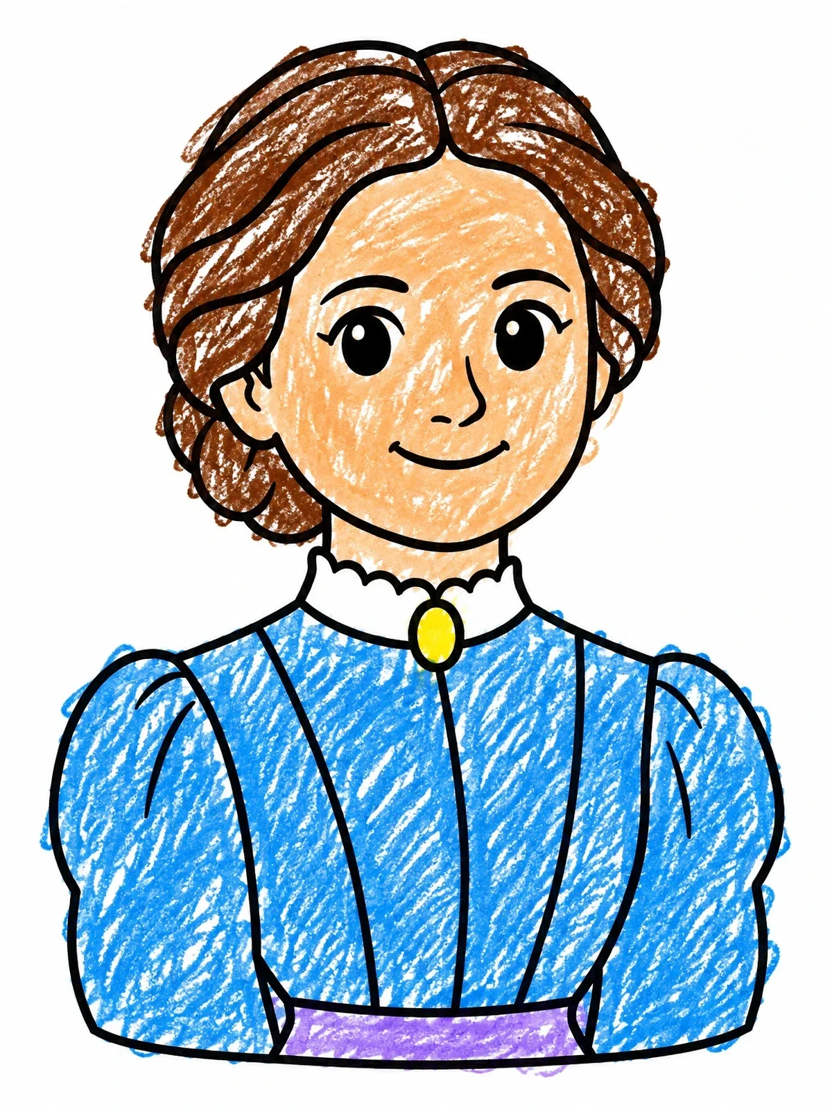 Colored example of the Young Clara Barton Portrait coloring page